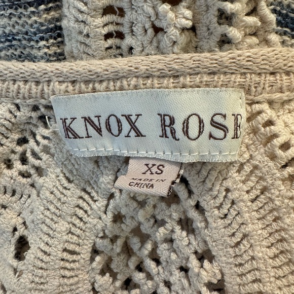 Knox and Rose Knit Topper Wrap Bohemian Coverup Denim and Cream with Lace Design - Picture 3 of 6